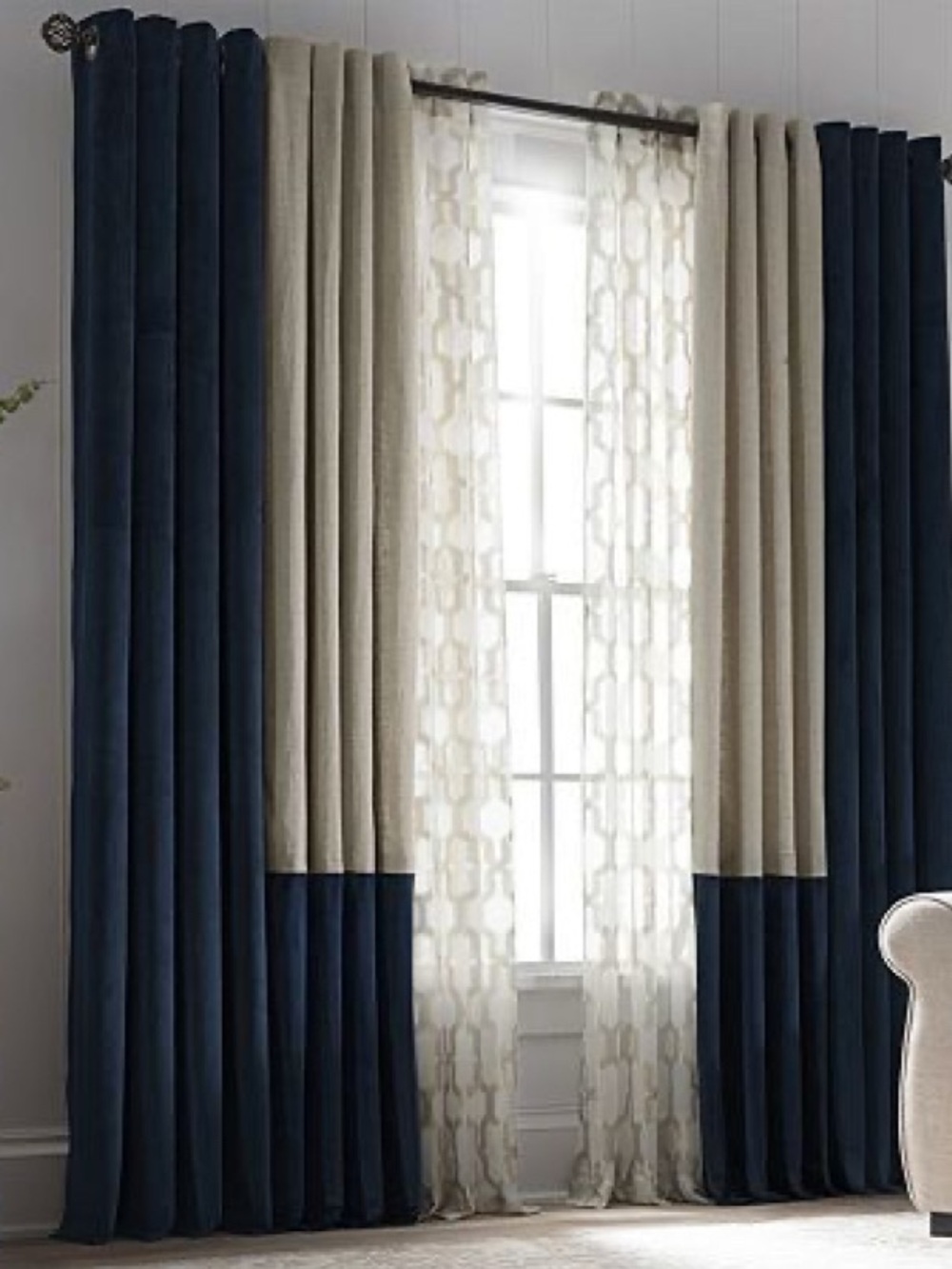Liz Claiborne Retired Holland Blackout Lined Velvet Grommet Panel Lot of 2 Navy.